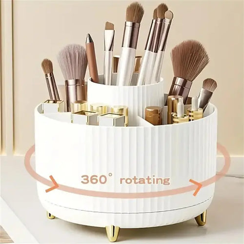 360° Rotating Makeup Organizer — 5-Compartment Desktop Storage